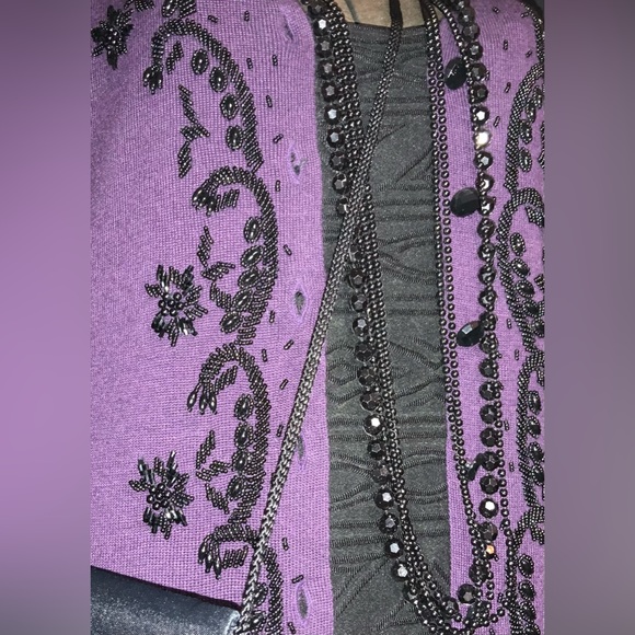 Vintage Carol Little Beaded Royal Purple Sweater Maxi Dress Duster Ladies size M - Picture 7 of 16